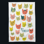 You're Purrfect! Colourful Cute Cats Blue Kitchen Towel<br><div class="desc">Decorate your kitchen with this cute towel. Makes a great housewarming or anniversary gift! 
You can customize it and add text too.
Check my shop for lots more colours and patterns plus matching kitchen stuff!</div>
