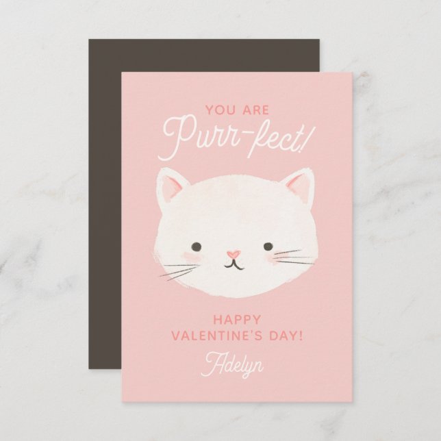 You're Purrfect Kitty Cat Classroom Valentine Day Card (Front/Back)