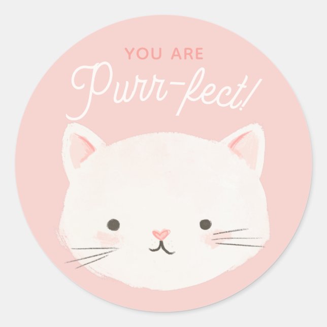 You're Purrfect Kitty Cat Classroom Valentine Day Classic Round Sticker (Front)