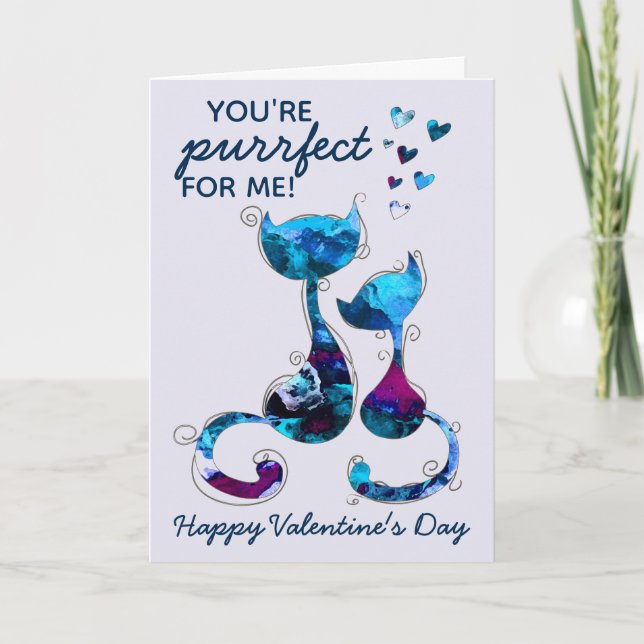 You're Purrfect Watercolor Cat Valentines Day Card (Front)