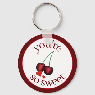 You're So Sweet Ripe Red Cherry Cherries Fruit Keychain