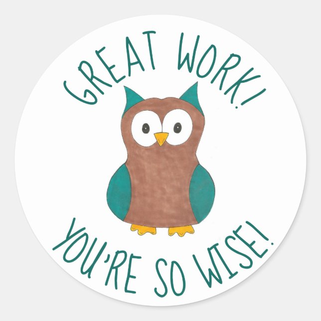 You're So Wise Great Work Owl Bird Teacher Reward Classic Round Sticker (Front)