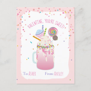 You're Sweet Crazy Milkshake Candy Kids Valentine  Postcard