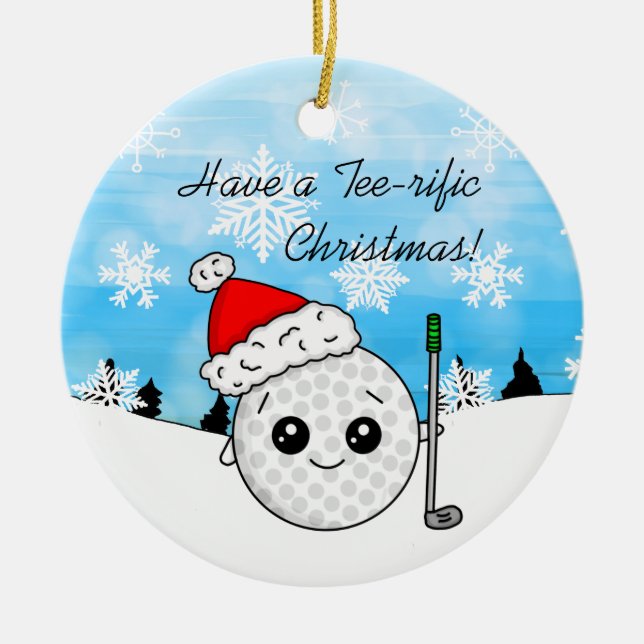 You're Tee-rific Gold Pun Christmas Ceramic Ornament (Front)