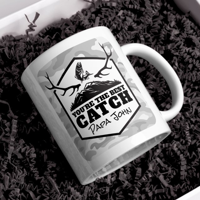 You're the Best Catch Personalized Gift Coffee Mug (You're a Great Catch Trendy Camo Outdoor Personalized Mug. Available in a variety of colors & style)