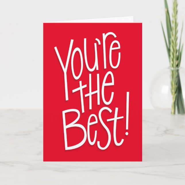 You're the best fun handlettered red thank you  card (Front)