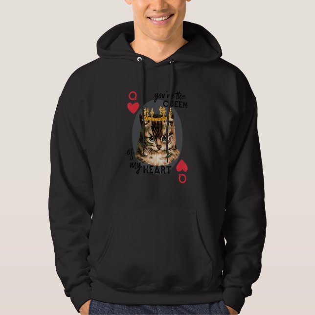 You're The Queen Of My Heart  Red Heart Cat Mom Cr Hoodie (Front)