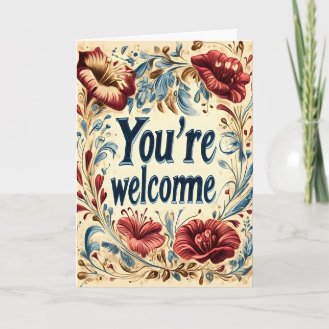 You're Welcome Retro Flowers Holiday Card (Front)