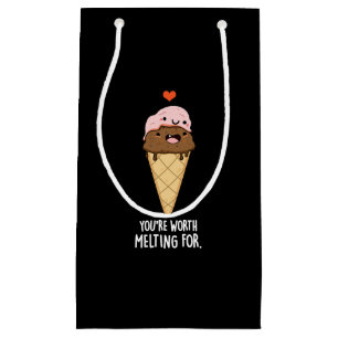 You're Worth Melting For Funny Ice Cream Pun Dark  Small Gift Bag