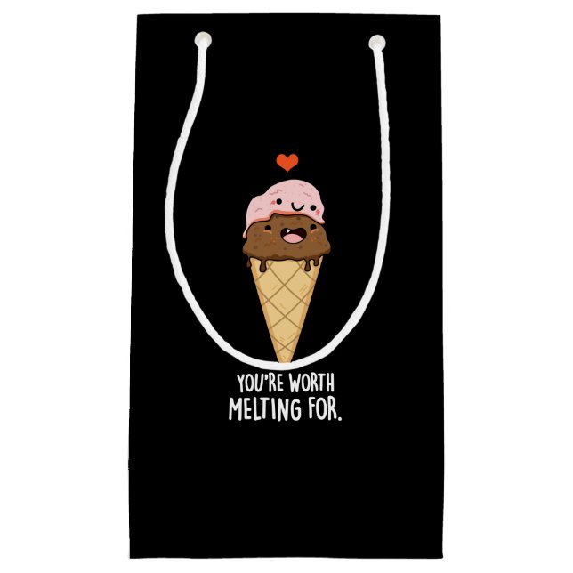You're Worth Melting For Funny Ice Cream Pun Dark  Small Gift Bag (Front)