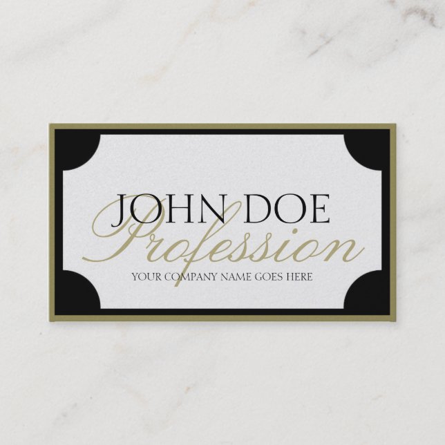 YourJobTitle W/B Gold Border/Customizable Script Business Card (Front)