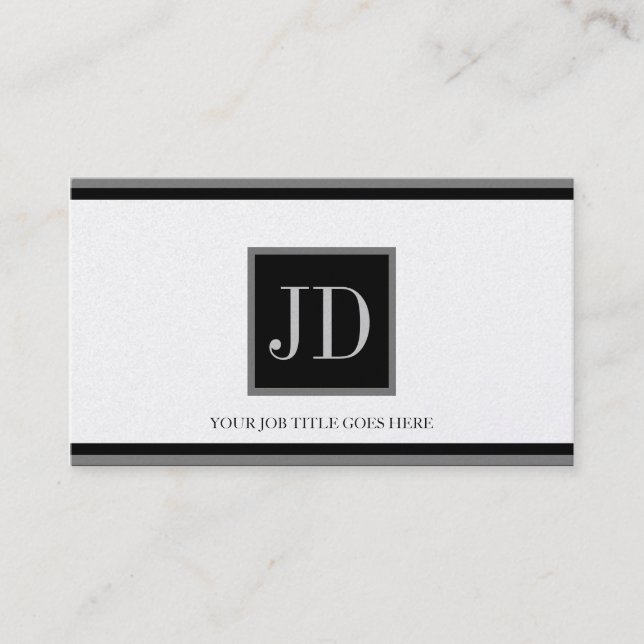 YourProfession Platinum Blk/Silver Square Monogram Business Card (Front)