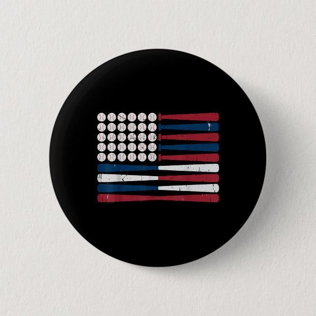 Youth American Flag Baseball Bat Patriotic 2 Inch Round Button (Front)