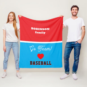 Youth Baseball Family Name Red White Blue Heart Fleece Blanket