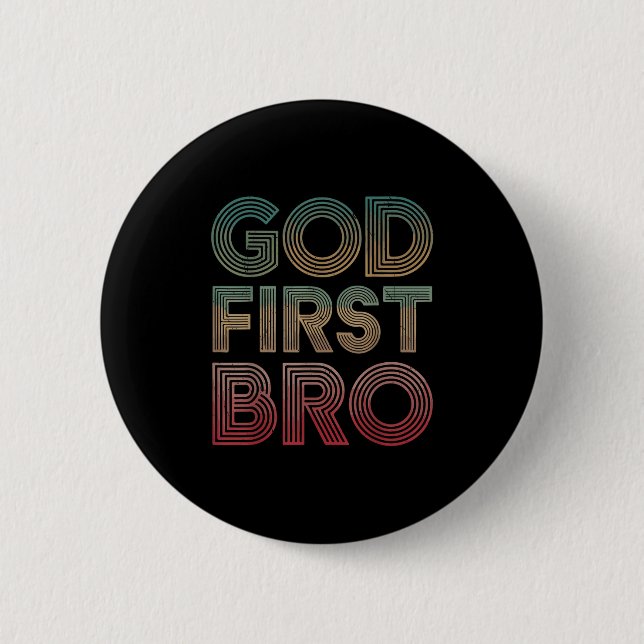 Youth Boy God First Bro Funny Christian God Brothe 2 Inch Round Button (Front)