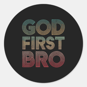 Youth Boy God First Bro Funny Christian God Brothe Classic Round Sticker
