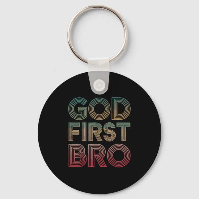 Youth Boy God First Bro Funny Christian God Brothe Keychain (Front)