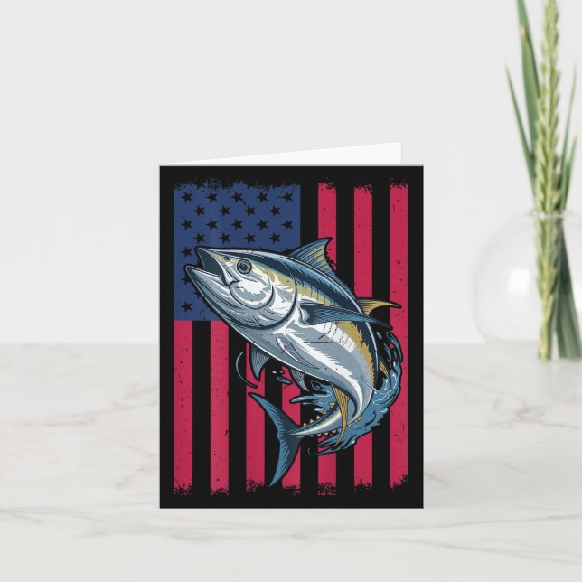 Youth Boys Deep Sea Fishing American Flag Bluefin  Card (Front)