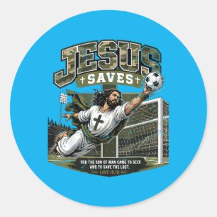Youth Camo Christian Soccer Jesus Saves Religious Classic Round Sticker