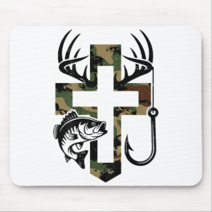 Youth Camo Faith Hunting Fishing Cross Hook Christ Mouse Pad