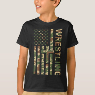 Youth Camo Wrestling American Flag Us Patriotic Bo T-Shirt
