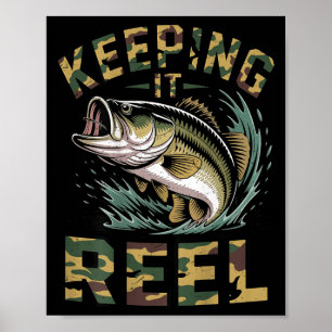 Youth fishing camo bass fish dad keeping reel poster