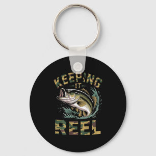Youth fishing camo bass fish dad men keeping reel keychain