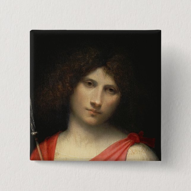 Youth holding an Arrow, 1505 2 Inch Square Button (Front)
