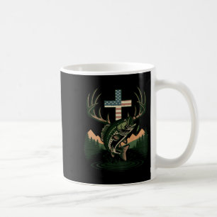 Youth hunting faith fishing cross camo christian coffee mug