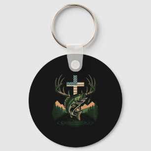 Youth hunting faith fishing cross camo christian keychain