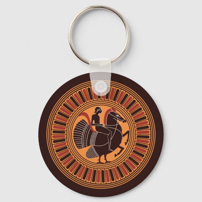 Youth Riding A Mythical Hippalektryon Keychain (Front)