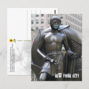 Youth statue w/calavera face mask - NYC V postcard