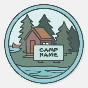 Youth summer camp island cabin w/custom sign classic round sticker