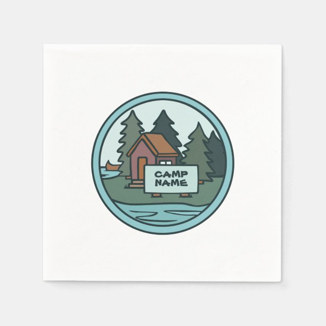 Youth summer camp island cabin w/custom sign napkin (Front)