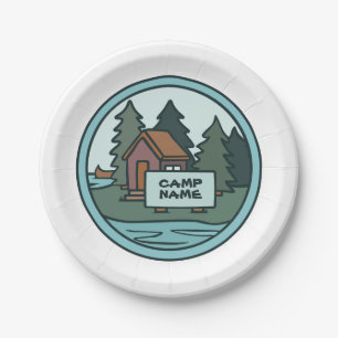Youth summer camp island cabin w/custom sign paper plate