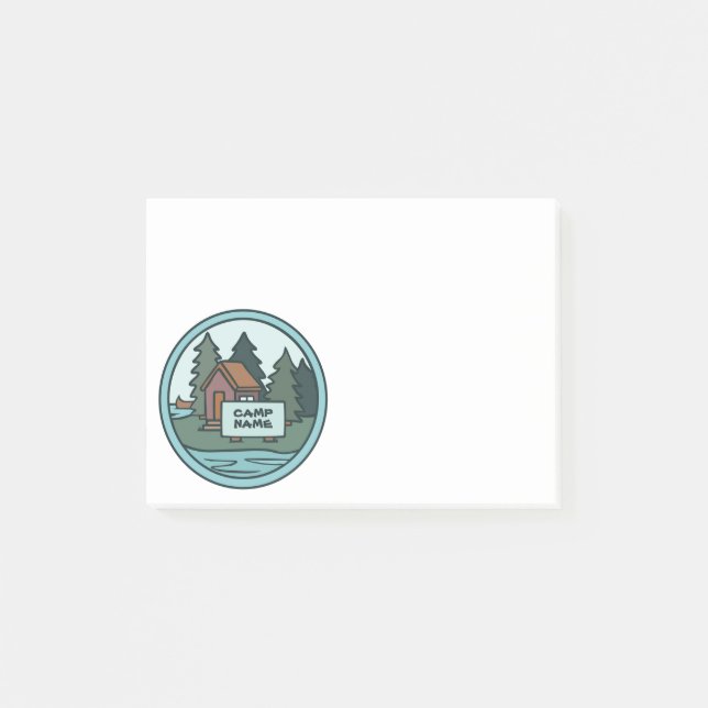 Youth summer camp island cabin w/custom sign post-it notes (Front)