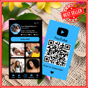 YouTube Blue Influencer Vlogger Creator QR Code Business Card