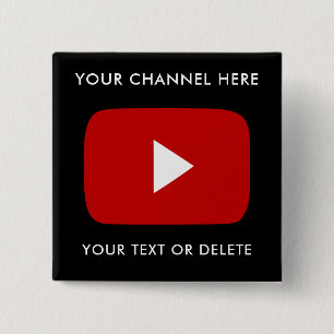 Youtube Channel Name and Text Custom Black Square 2 Inch Square Button