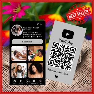 YouTube Grey Influencer Vlogger Creator QR Code Business Card