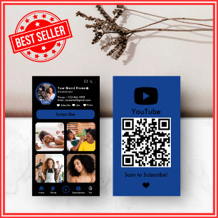 YouTube Navy Influencer Vlogger Creator QR Code Business Card