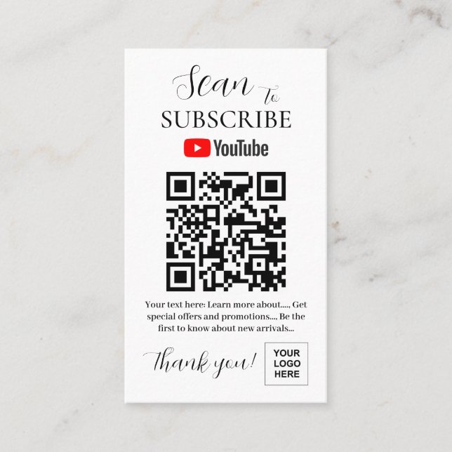 Youtube Subscribe QR code Pedestal Sign Business Card (Front)