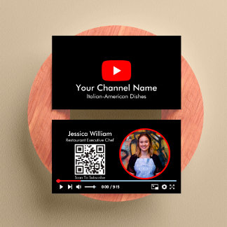 Youtube Vlogger Channel With QR Code Black Business Card