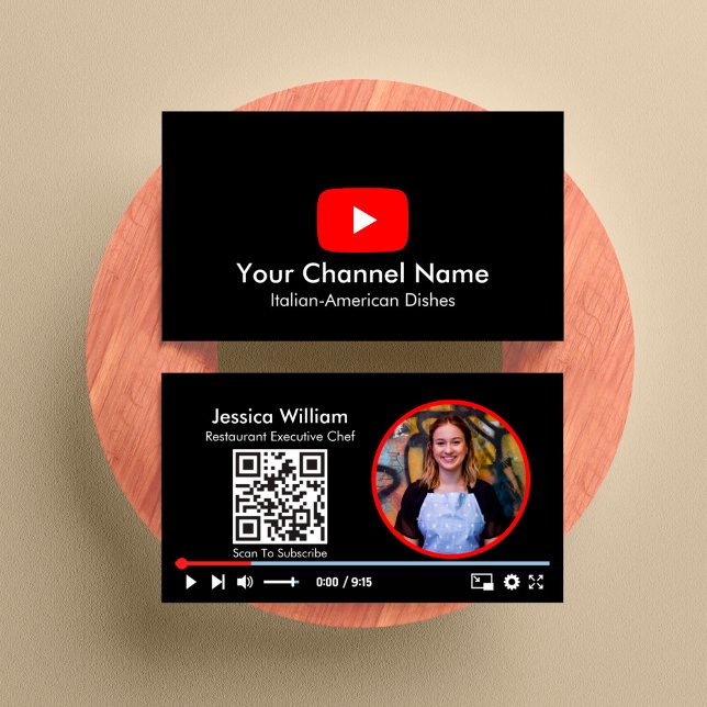 Youtube Vlogger Channel With QR Code Black Business Card (Creator Uploaded)
