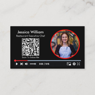 Youtube Vlogger Channel With QR Code Black Business Card