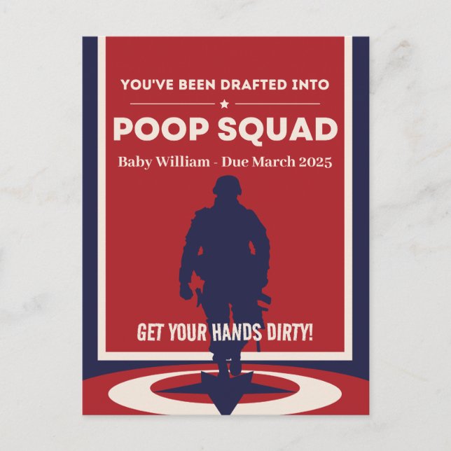 You've Been Drafted Into Poop Squad - Baby Reveal  Postcard (Front)