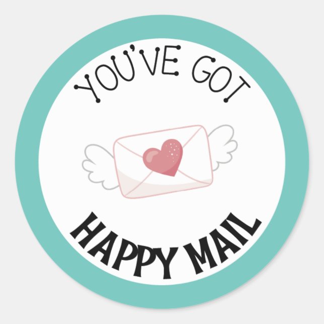 You've Got Happy Mail Round Sticker Turquoise (Front)