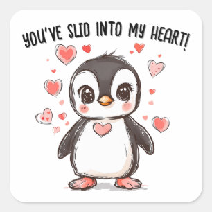 You've Slid Into My Heart Penguin Valentine's Day Square Sticker