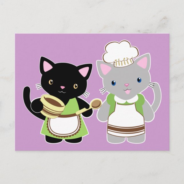 Yoyo and Suki Neko baking kitties Postcard (Front)