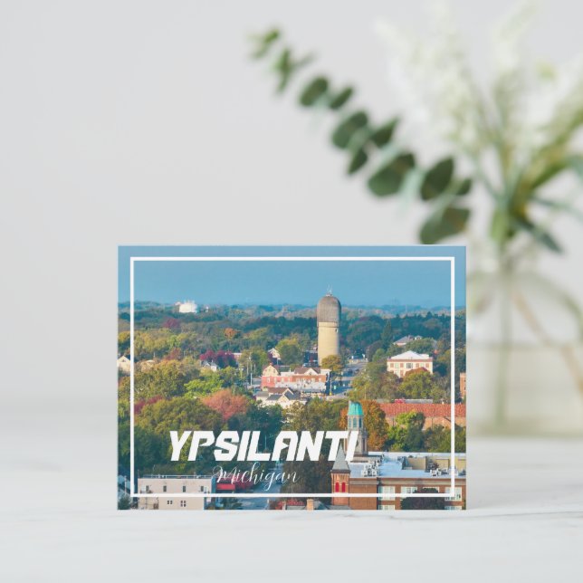 Ypsilanti Michigan Aerial City View Postcard (Standing Front)