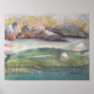 YUBA RIVER,, WATERCOLOUR  POSTER